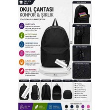 Trendol Fashion Life Okul Çantası Siyah 1 Bölmeli ve Ön Fermuarlı Gözlü Ergonomik Sırt Destekli Çocuk Sırt Çantası