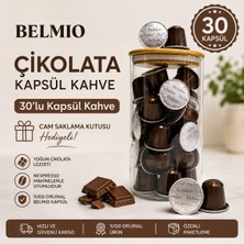 Nespresso Uyumlu Belmio Kapsül Kahve Çikolata 3X10 Lu Cam Saklama Kutusu Hediyeli