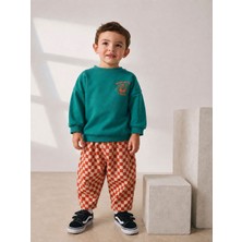 The Littles Kids Kruvasan Baskılı %100 Pamuklu Yeşil Sweatshirt ve Kareli Pantolon - Erkek Çocuk Ikili Takım