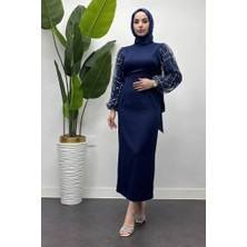 Tesettür Diyarı Angelica Kolları Sim Detaylı Abiye - Lacivert