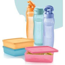 Tupperware Eco Şişe 3X750 ml  Kare 3 x 330ML Taşıma Kabı 6 Lı Set Her Zaman Yanında