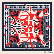 Aquasis Coral Muse | Kadın Lacivert Kırmızı Desenli Saten Kare Fular 60X60 cm