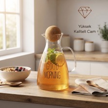 ForWhat Büro Ev Ofis Sofra Keyfi Için 1500ML Yuvarlak Mantar Kapaklı Cam Sürahi