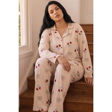 Siyah İnci Desenli Termal Kumaşlı Ultra Soft Yumuşak Büyük Beden Battal Boy Düğmeli Örme Pijama Takımı 26226524