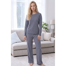 Siyah İnci Desenli Termal Kumaşlı Ultra Soft Yumuşak Örme Pijama Takımı 26226309