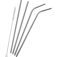 Brf Store Megsan Coverzone 4'lü Paslanmaz Çelik Pipet ve Temizleme Fırçası, Meşrubat Pipeti, Yüksek Kalite, Çe