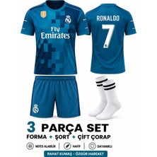 Yensa Real Madrid Ronaldo Turkuaz Çocuk Futbol Forması Takımı 3 Parça Çorap Hediyeli
