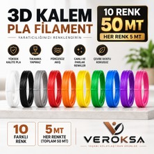 Veroksa 3D Kalem Pla Filament 10 Renk 50 Metre – Her Renk 5 Metre 3D Kalem Filamenti