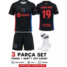 Yensa Barcelona Lamine Yamal Siyah Çocuk Futbol Forması Takımı 3 Parça Çorap Hediyeli
