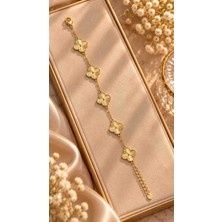 Stainless Steel Gold Yonca Figürlü Çelik Bileklik – Zarif ve Şık Kadın Bileklik