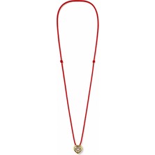 Stelle Jewelry Kadın Kırmızı Ip Kolye – Gold Renk Kalp Taşlı 45 cm Zarif Kolye