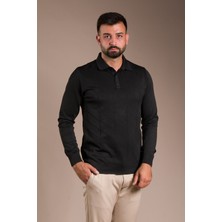 Zeki Özer Erkek Siyah Desenli Polo Yaka Triko