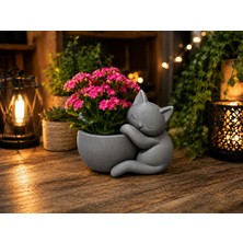 Brf Store Canarino Sarılan Kedi Saksı – 3D Baskı Sevimli Dekoratif Saksı - Gri
