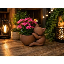 Brf Store Canarino Sarılan Kedi Saksı – 3D Baskı Sevimli Dekoratif Saksı - Kahverengi