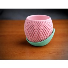 Brf Store Canarino Küre Saksı – 3D Baskı Kafes Dokulu Iki Parçalı Dekoratif Saksı - Pembe-Mint