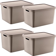 Brf Store Canarino Smartware 4'lü Set Stafi Çok Amaçlı Kapaklı Kutu Terra 18 Lt - Bej, Çok Amaçlı Kapaklı Kutu