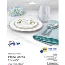 Brf Store Canarino Avery Emin Beslemeli Yazdırılabilir Boş Yer Kartları, 3,6 cm x 9,5 Cm, Dokulu Beyaz, 150 Öz