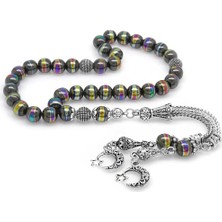 Brf Store Canarino (Tesbihane) Kararmaz Metal Püsküllü Küre Kesim Multicolor Hematit Doğaltaş Tesbih