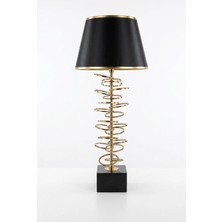 Luminzo Xera Gold Luxury Series Siyah Başlık Ince Halkalı Detaylı Metal Abajur Premium Tasarım Masa Lambası Aydınlatma