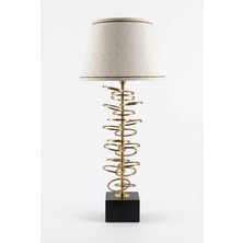 Luminzo Xera Gold Luxury Series Beyaz Başlık Ince Halkalı Detaylı Metal Abajur Premium Tasarım Masa Lambası Aydınlatma