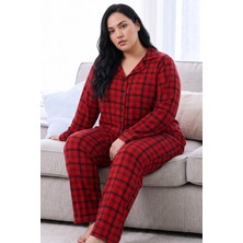 Siyah İnci Desenli Termal Kumaşlı Ultra Soft Yumuşak Büyük Beden Battal Boy Düğmeli Örme Pijama Takımı 26226515