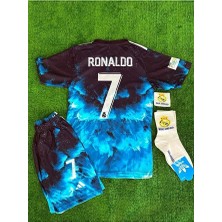 Legent Lady Real Madrid 2025/26 Yeni Sezon Mavi Dalga. Desenli Ronaldo Çocuk Forması 4'lü Set