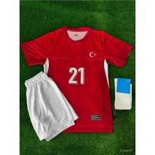 Legent Lady Türkiye Euro 2024 Barış Alper Özel Çocuk Kırmızı Forması 3lü Set
