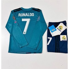 Legent Lady Cristiano Ronaldo Turkuaz Röveşata Uzun Kol Çocuk Forması 4'lü Armalı Set