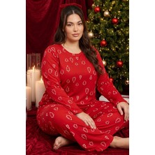 Siyah İnci Yılbaşı Temalı Desenli Termal Kumaşlı Ultra Soft Yumuşak Büyük Beden Battal Boy Örme Pijama Takımı 26226716