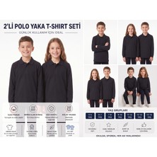 Secret Touch 2'li Paket Kız Erkek Çocuk %100 Pamuk Lakos Uzun Kollu Polo Yaka Okul Tişörtü