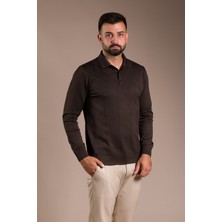 Zeki Özer Erkek Kahve Desenli Polo Yaka Triko
