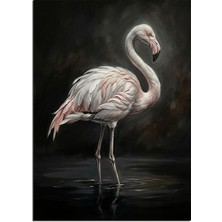 Artmeg Siyah Suda Duran Beyaz Flamingo Dekoratif Kanvas - Mdf Ahşap Tablo