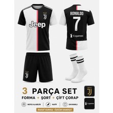 Yensa Juventus Ronaldo Beyaz-Siyah Çocuk Futbol Forması Takımı 3 Parça Çorap Hediyeli