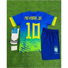 Legent Lady New Brezilya 2026 Yeni Sezon Neymar Jr //10 Çocuk Forması Şort Çorap 4'lü Set (Sarı/yeşil)