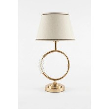 Luminzo Quart Eskitme Luxury Series Beyaz Başlık Yuvarlak Taş Detaylı Tasarım Metal Abajur Premium Tasarım Masa Lambası Aydınlatma