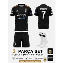 Yensa Juventus Ronaldo Siyah Çocuk Futbol Forması Takımı 3 Parça Çorap Hediyeli