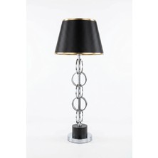 Luminzo Rabio Gümüş Luxury Series Siyah Başlık Halkalı Tasarım Metal Abajur Premium Tasarım Masa Lambası Aydınlatma