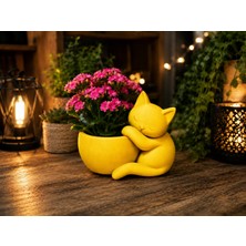Brf Store Canarino Sarılan Kedi Saksı – 3D Baskı Sevimli Dekoratif Saksı - Sarı