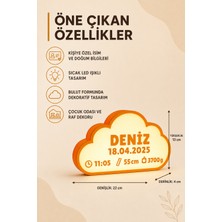 Eb Studio Kişiye Özel Isim ve Doğum Bilgili Bulut LED Gece Işığı – Bebek Odası Dekoru 22 cm