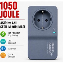 Brf Store Canarino 1050 Joule 16A Akım Korumalı Tekli Priz Quick&shine - LED Göstergeli, Duvar Tipi, Aşırı ve