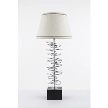 Luminzo Xera Gümüş Luxury Series Beyaz Başlık Ince Halkalı Detaylı Metal Abajur Premium Tasarım Masa Lambası Aydınlatma
