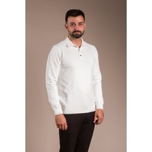 Zeki Özer Erkek Beyaz Desenli Polo Yaka Triko