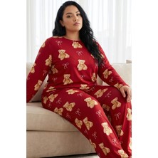 Siyah İnci Desenli Termal Kumaşlı Ultra Soft Yumuşak Büyük Beden Battal Boy Örme Pijama Takımı 26226720