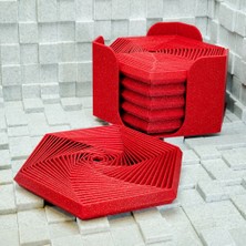 Brf Store Ysnprıme Super Fidget Coaster Seti – 3D Baskı Altıgen Desenli Bardak Altlığı ve Tutucu-Kırmızı