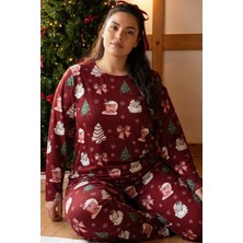 Siyah İnci Yılbaşı Temalı Desenli Termal Kumaşlı Ultra Soft Yumuşak Büyük Beden Battal Boy Örme Pijama Takımı 26226702