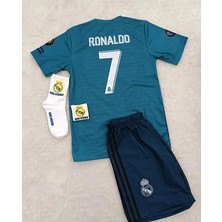 Legent Lady R. Madridd 2018 Cristiano Ronaldo Turkuaz Röveşata Çocuk Forması 4'lü Set (Armalı Set)