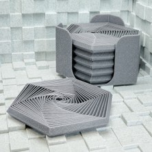 Brf Store Ysnprıme Super Fidget Coaster Seti – 3D Baskı Altıgen Desenli Bardak Altlığı ve Tutucu-Gri