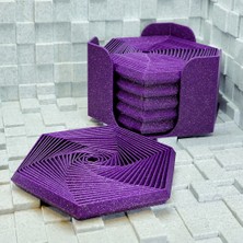 Brf Store Ysnprıme Super Fidget Coaster Seti – 3D Baskı Altıgen Desenli Bardak Altlığı ve Tutucu-Mor