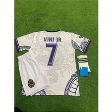 Legent Lady Realmadrid Vini Jr 7 Beyaz Dragon Desenli Özel Tasarım Çocuk Futbol Forması 3'lü Takım