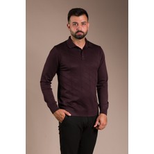 Zeki Özer Erkek Mürdüm Desenli Polo Yaka Triko